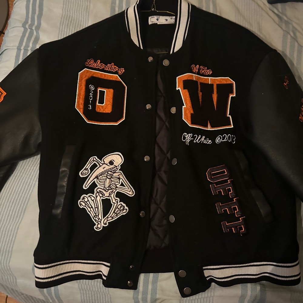 Off-White Black Varsity Jacket with Skeleton Patch